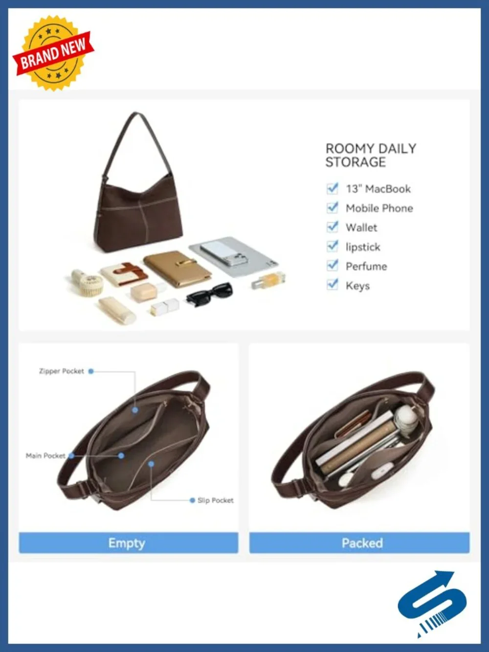Suede and Vegan Leather Hobo Handbag | Adjustable Strap Crossbody | Roomy Work